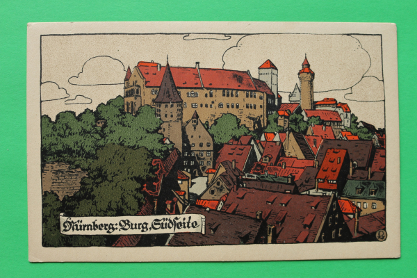 AK Nürnberg / 1910-1920 / Litho / Burg von Süden Stadtansicht / Künstler Steinzeichnung Stein-Zeichnung / Monogramm L